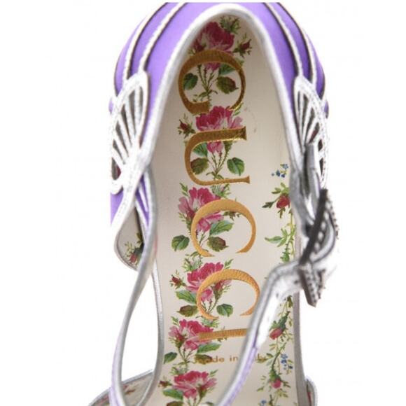 Gucci  Nappa Silk Mariska Embellished T-Strap Pumps 37IT - Picture 6 of 10